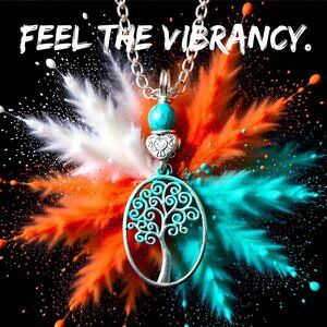 Verdigris Patina Painted Tree of Life Necklace 24" - Boho Beach Summer Vacation